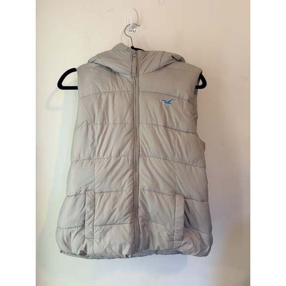 Hollister Jackets & Blazers - Y2k Hollister Full Zip Hooded Vest Gray Puffer Quilter Large